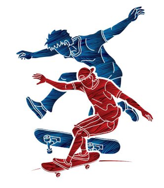 Kaykaycı Eylem Kaykayı Oyuncuları Ekstrem Spor Çizgi Filmi Grafik Vektörü