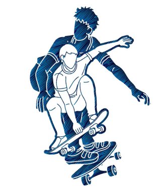 Kaykaycı Eylem Kaykayı Oyuncuları Ekstrem Spor Çizgi Filmi Grafik Vektörü