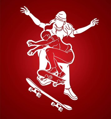 Kaykaycı Eylem Kaykayı Oyuncuları Ekstrem Spor Çizgi Filmi Grafik Vektörü