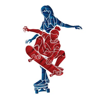 Kaykaycı Eylem Kaykayı Oyuncuları Ekstrem Spor Çizgi Filmi Grafik Vektörü