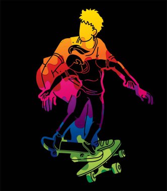 Kaykaycı Eylem Kaykayı Oyuncuları Ekstrem Spor Çizgi Filmi Grafik Vektörü