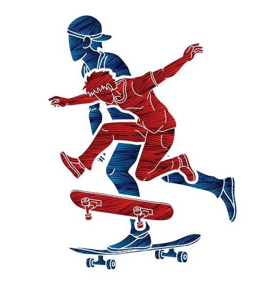 Skateboarder Action Joueurs Skateboard Vecteur Graphique Bande Dessinée Sport Extrême — Image vectorielle