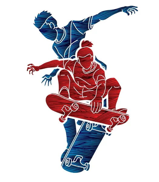 Skateboarder Acción Jugadores Skate Extreme Sport Cartoon Graphic Vector — Vector de stock
