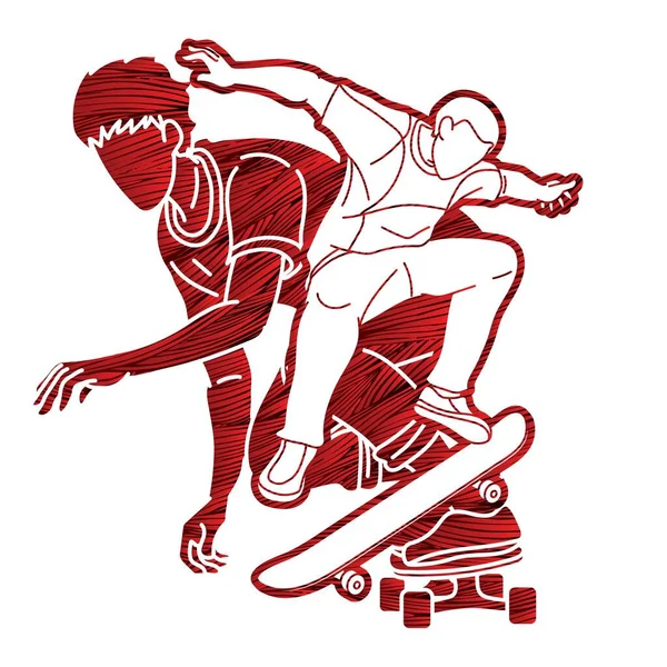 Скейтбордист Дія Скейтборд Гравці Екстремальний Спорт Мультфільм Графічний Вектор — стоковий вектор