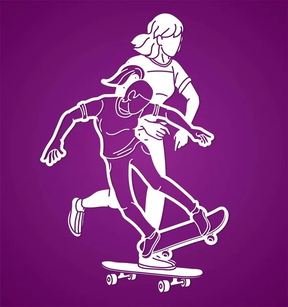 Deskorolka Akcja Skateboard Gracze Extreme Sport Cartoon Graphic Vector — Wektor stockowy