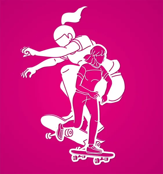 Skateboarder Δράση Skateboard Παίκτες Extreme Sport Cartoon Graphic Vector — Διανυσματικό Αρχείο