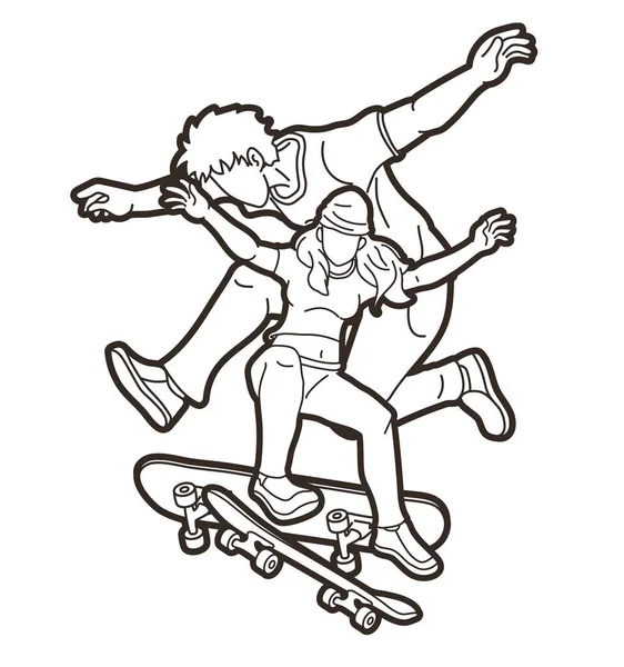 Skateboarder Akční Skateboard Players Extreme Sport Cartoon Graphic Vector — Stockový vektor