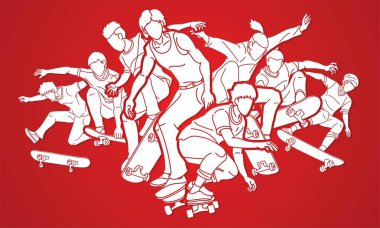 Kaykaycı Eylem Kaykayı Oyuncuları Ekstrem Spor Çizgi Filmi Grafik Vektörü