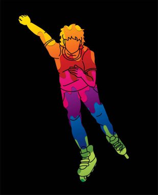 Patenli Oyuncu Ekstrem Spor Eylem Çizgi Filmi Grafik Vektörü