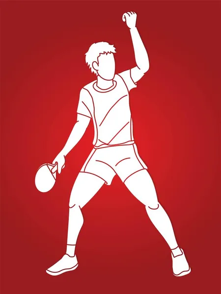 乒乓球或乒乓球运动员动作卡通片运动图形矢量 — 图库矢量图片