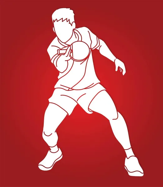 Ping Pong Jugador Tenis Mesa Acción Dibujos Animados Deporte Vector — Vector de stock