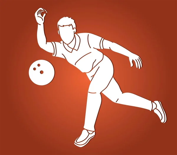 Bowling Hráč Bowler Akce Karikatura Sportovní Grafický Vektor — Stockový vektor