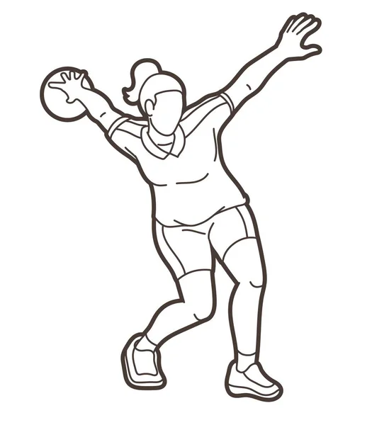 Jugador Bolos Bowler Acción Dibujos Animados Deporte Vector Gráfico — Vector de stock
