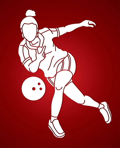 保龄球运动员保龄球动作卡通运动图形矢量 — 图库矢量图片
