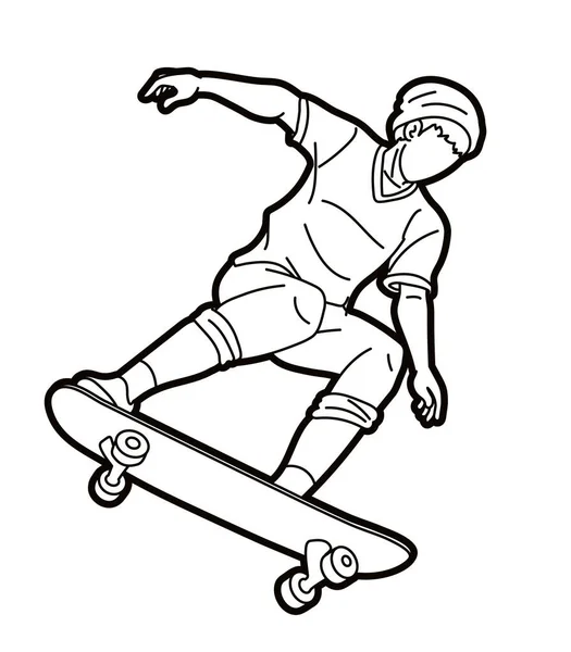滑板玩家动作极限运动滑板卡通人物图形向量 — 图库矢量图片