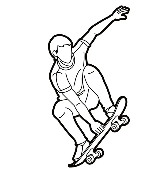 スケートボード選手のアクション エクストリームスポーツスケートボーダー漫画グラフィックベクトル — ストックベクタ