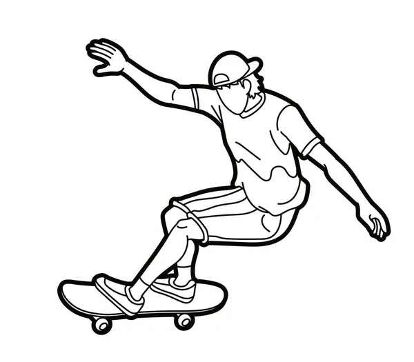 スケートボード選手のアクション エクストリームスポーツスケートボーダー漫画グラフィックベクトル — ストックベクタ