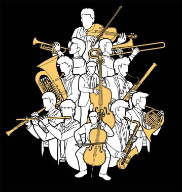Müzisyen Orkestra Aracı Çizgi Filmi Vektörü Grubu