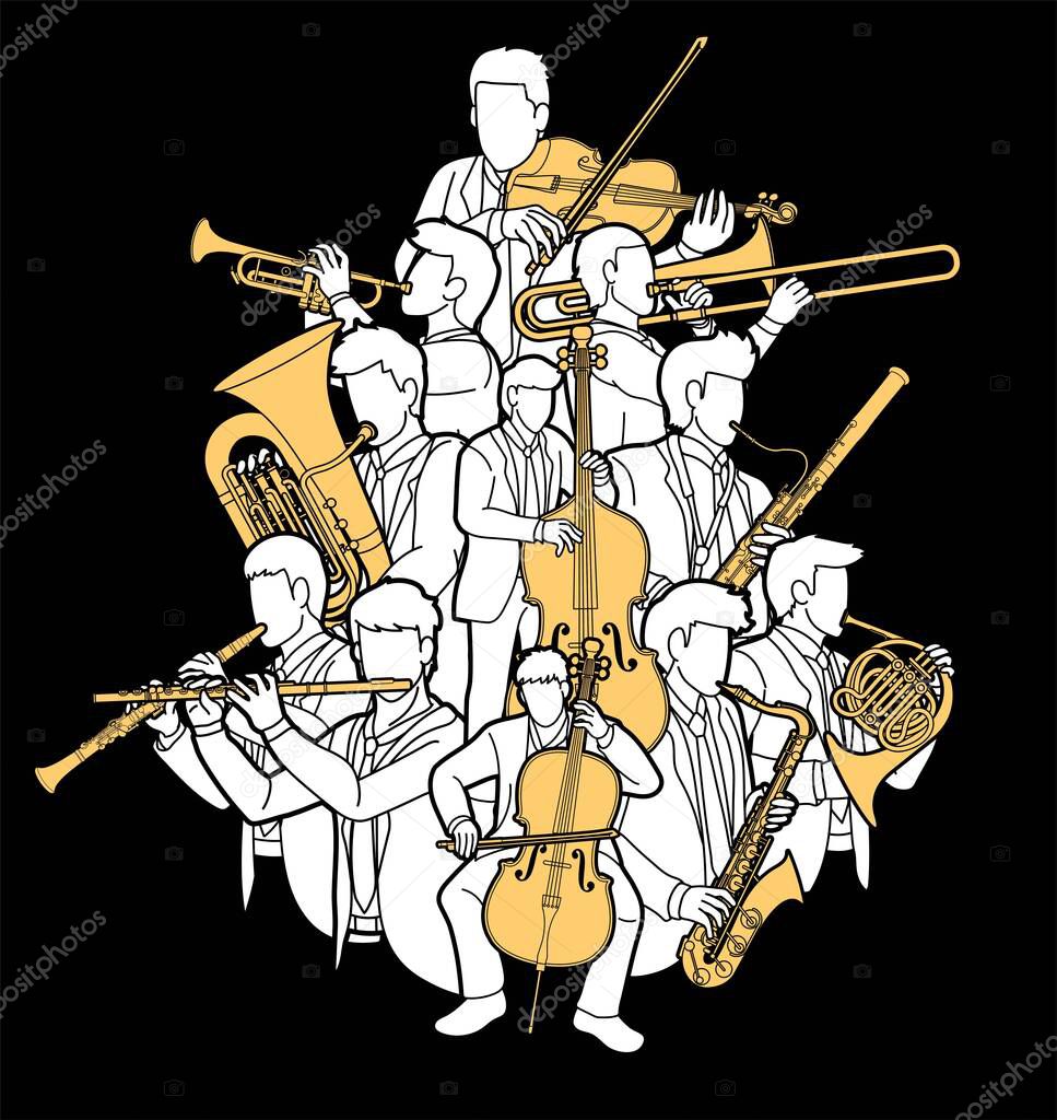 Group of Musician Orchestra Instrument Cartoon Graphic Vector