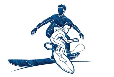 Sörfçü Eylemi Spor Oyuncuları Çizgi Filmi Grafik Vektörü