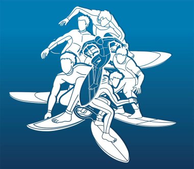 Sörfçü Eylemi Spor Oyuncuları Çizgi Filmi Grafik Vektörü