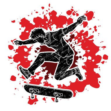 Extreme Sport Skateboard Player Action Skateboard Çizgi Filmi Grafik Vektörü