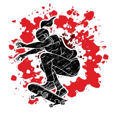 Extreme Sport Skateboard Player Action Skateboard Çizgi Filmi Grafik Vektörü