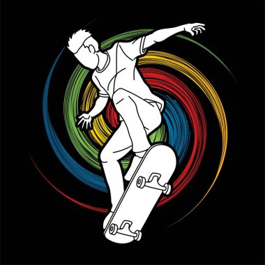 Extreme Sport Skateboard Player Action Skateboard Çizgi Filmi Grafik Vektörü