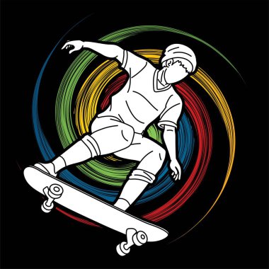 Extreme Sport Skateboard Player Action Skateboard Çizgi Filmi Grafik Vektörü