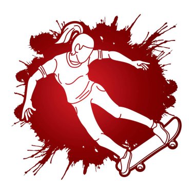 Extreme Sport Skateboard Player Action Skateboard Çizgi Filmi Grafik Vektörü