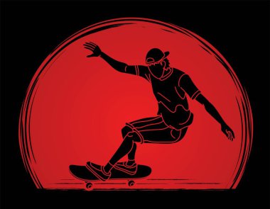 Extreme Sport Skateboard Player Action Skateboard Çizgi Filmi Grafik Vektörü