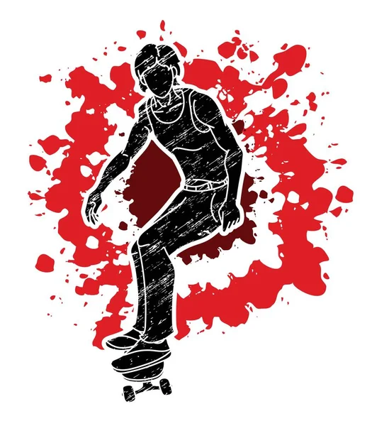 エクストリームスポーツスケートボードプレーヤーアクションスケートボード漫画グラフィックベクトル — ストックベクタ