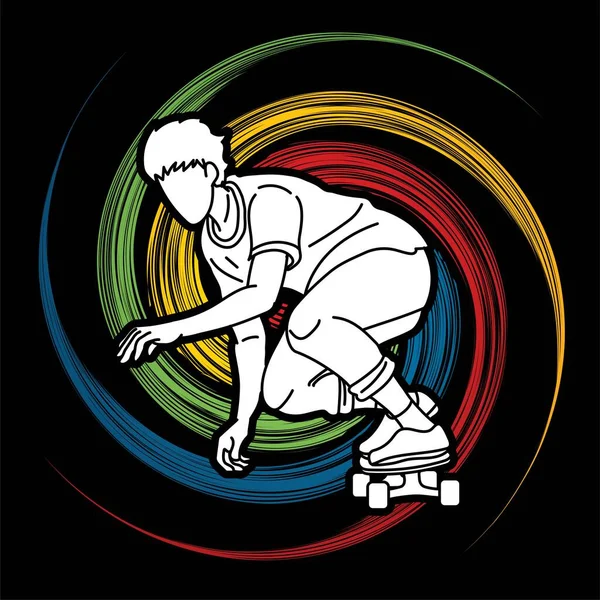 エクストリームスポーツスケートボードプレーヤーアクションスケートボード漫画グラフィックベクトル — ストックベクタ