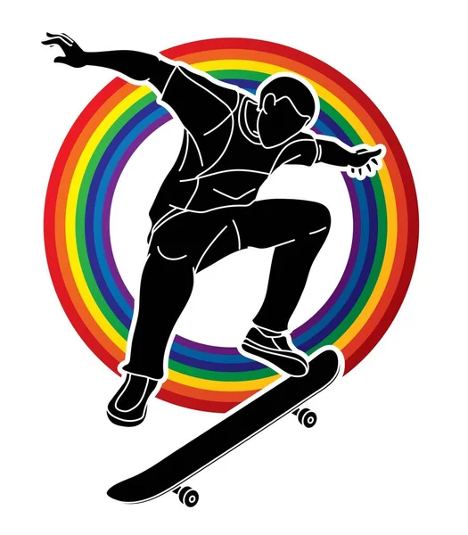 Extreme Sport Giocatore Skateboard Azione Skateboarder Cartoon Graphic Vector — Vettoriale Stock