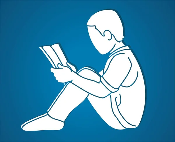 Boy Reading Book Cartoon Silhouette Graphic Vector — Image vectorielle