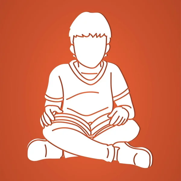 Boy Reading Book Cartoon Silhouette Graphic Vector — Image vectorielle