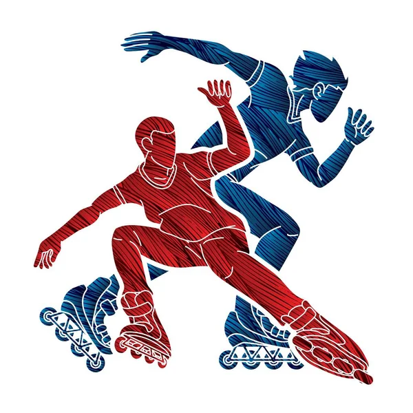 Group Roller Blade Players Action Vector — ストックベクタ
