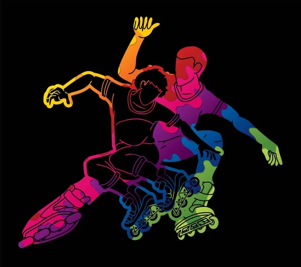 Group Roller Blade Players Action Vector — Stockový vektor