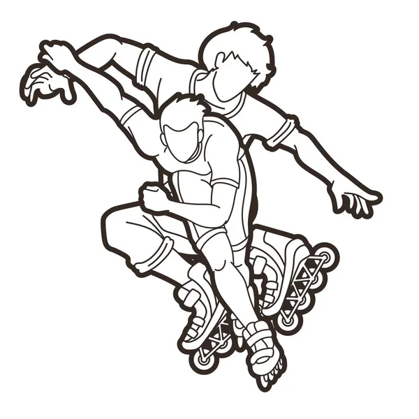 Group Roller Blade Players Action Vector — 图库矢量图片