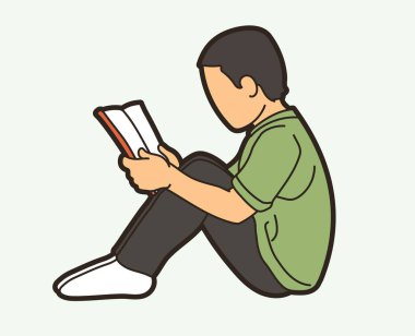 Children Reading A Book Cartoon Graphic Vector