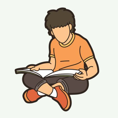 Children Reading A Book Cartoon Graphic Vector