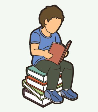 Children Reading A Book Cartoon Graphic Vector
