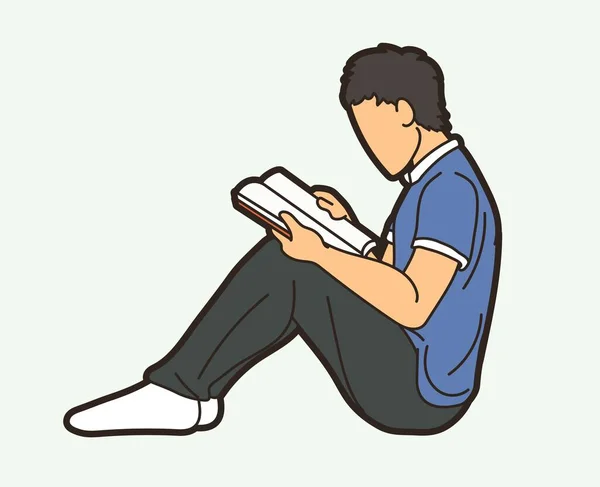 Male Reading Book Cartoon Graphic Vector — Vettoriale Stock