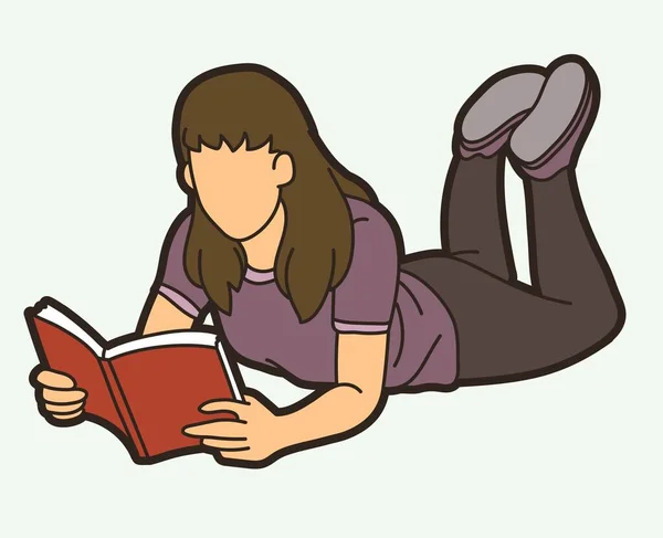 Female Reading Book Cartoon Graphic Vector —  Vetores de Stock