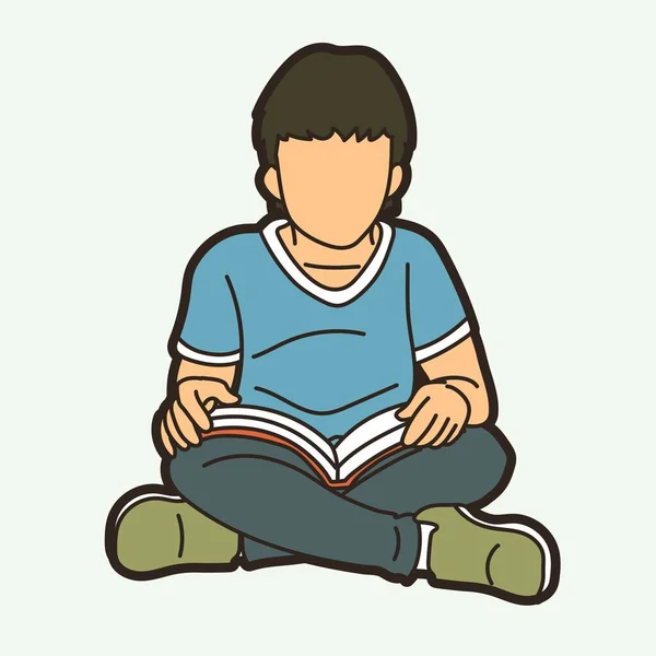 Children Reading Book Cartoon Graphic Vector —  Vetores de Stock
