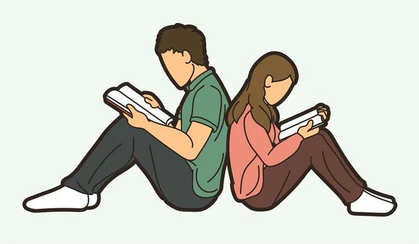 Group Children Reading Books Together Cartoon Silhouette Graphic Vector —  Vetores de Stock