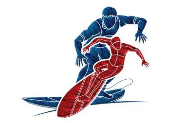 Sörfçü Eylemi Spor Oyuncuları Çizgi Filmi Grafik Vektörü