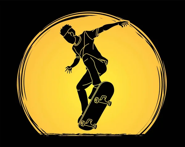 Skate Jogador Ação Skateboarder Cartoon Graphic Vector — Vetor de Stock