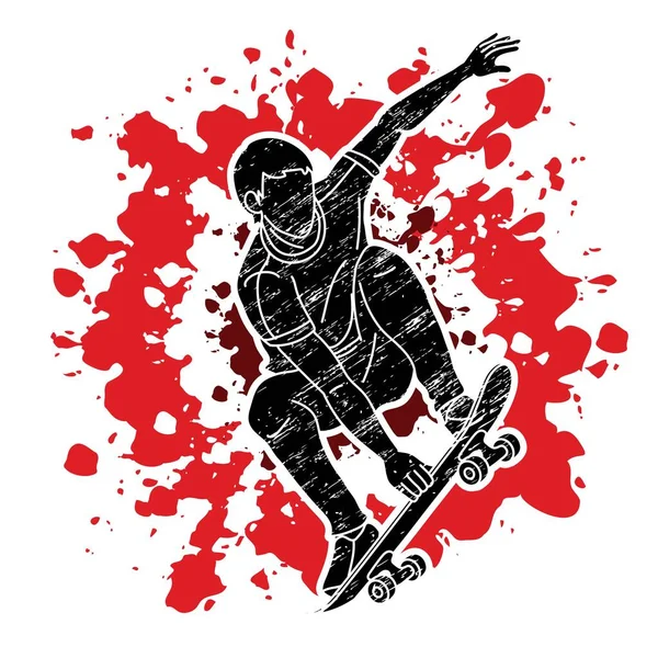 スケートボードプレーヤーアクションスケートボーダー漫画グラフィックベクトル — ストックベクタ