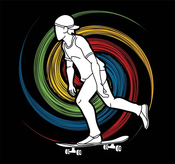 Skate Jogador Ação Skateboarder Cartoon Graphic Vector — Vetor de Stock
